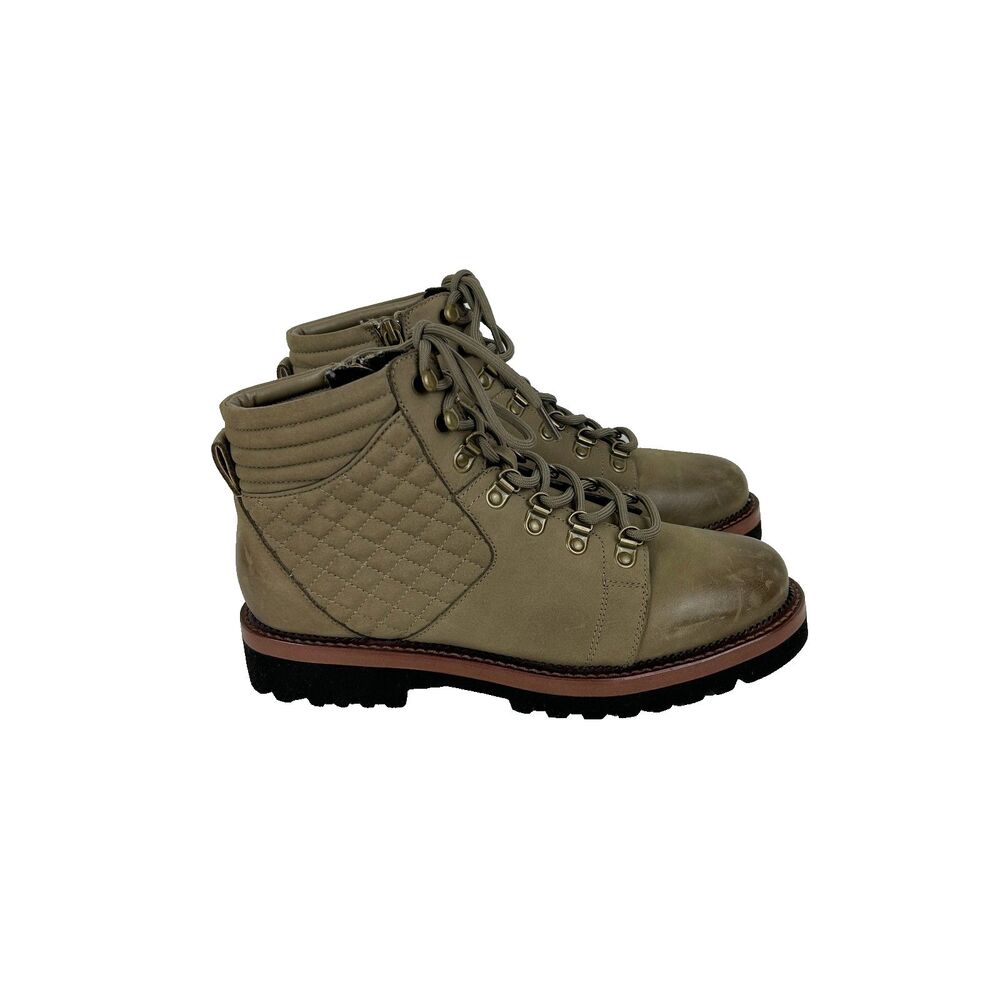 Blondo Helen Waterproof Hiker Boot Lace up Combat Quilted Taupe Brwn Leather 7.5